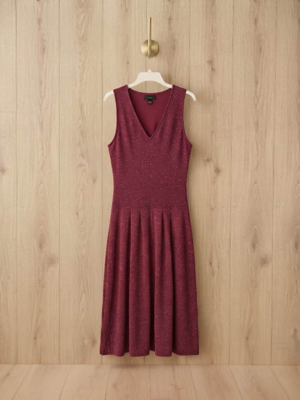 Burgundy Heathered Metallic Knit Sleeveless Midi Dress